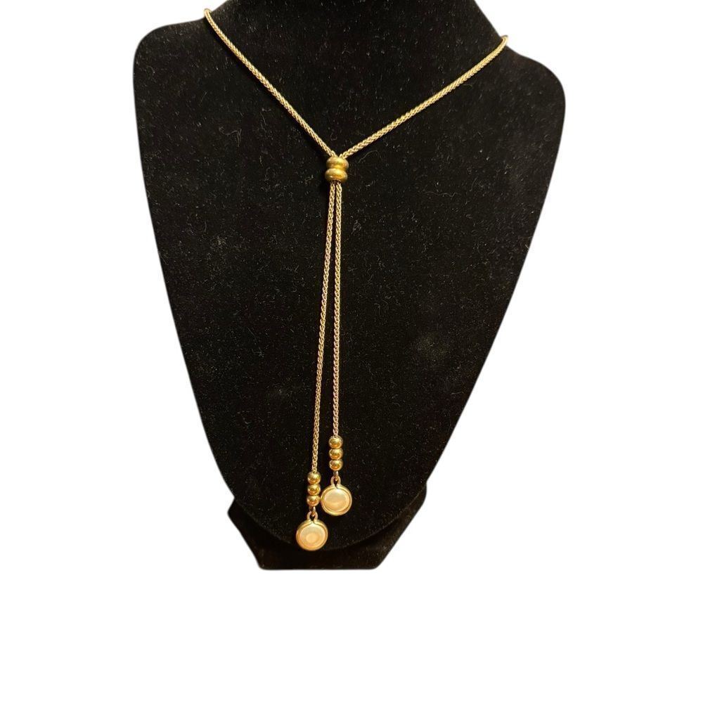 Lucky Brand imitation mother of pearl lariat gold-tone 34” necklace